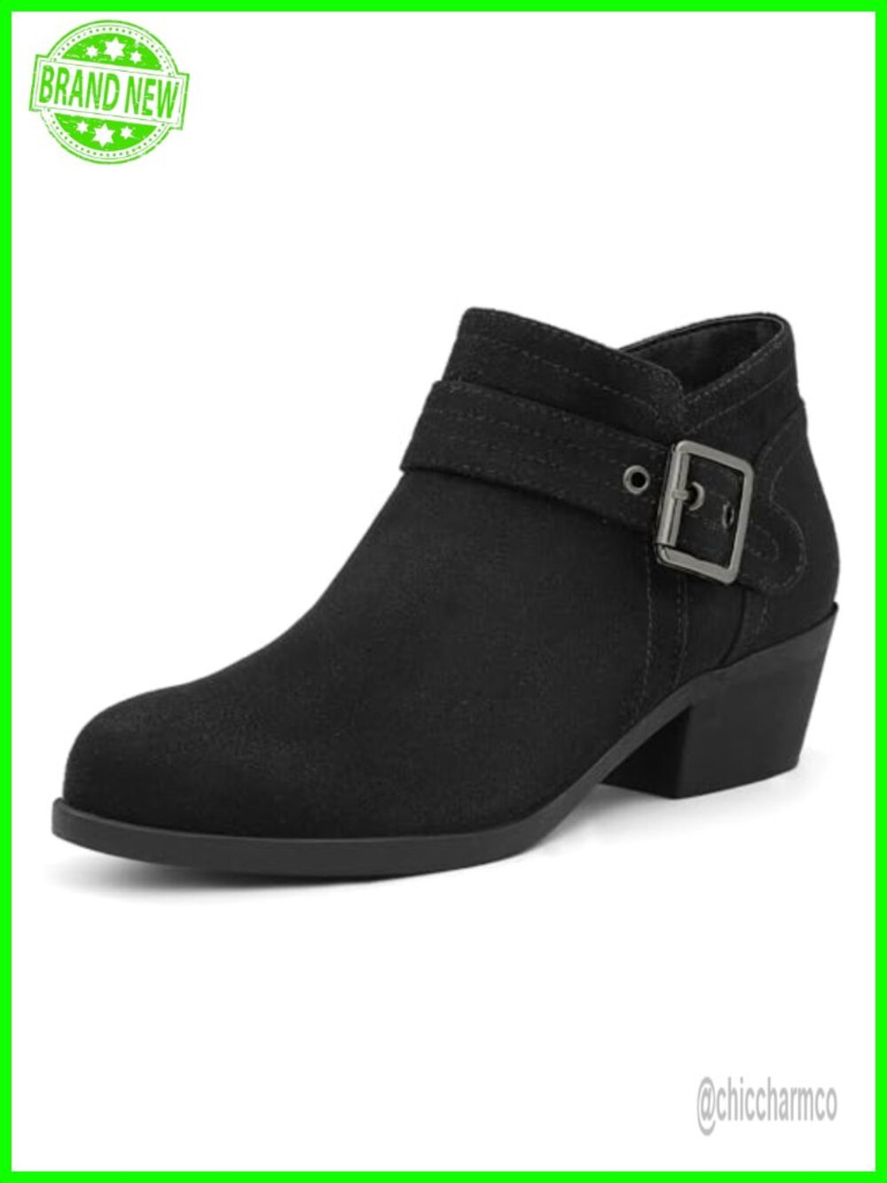 Ankle Boots Low Chunky Block Heel Side Zipper Booties